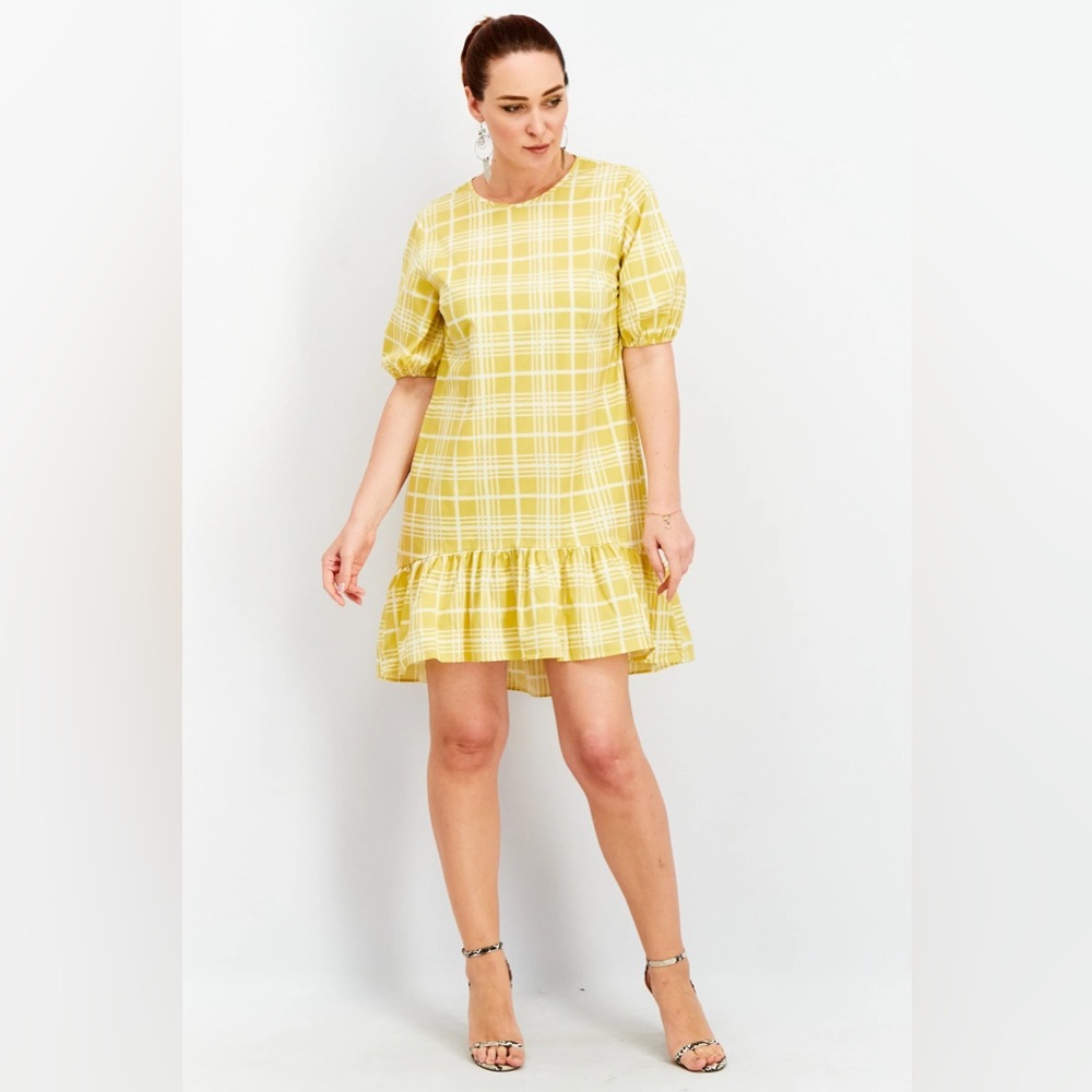 Topshop High Low Yellow Plaid Dress Size 6 Open Back, Perfect for Summer